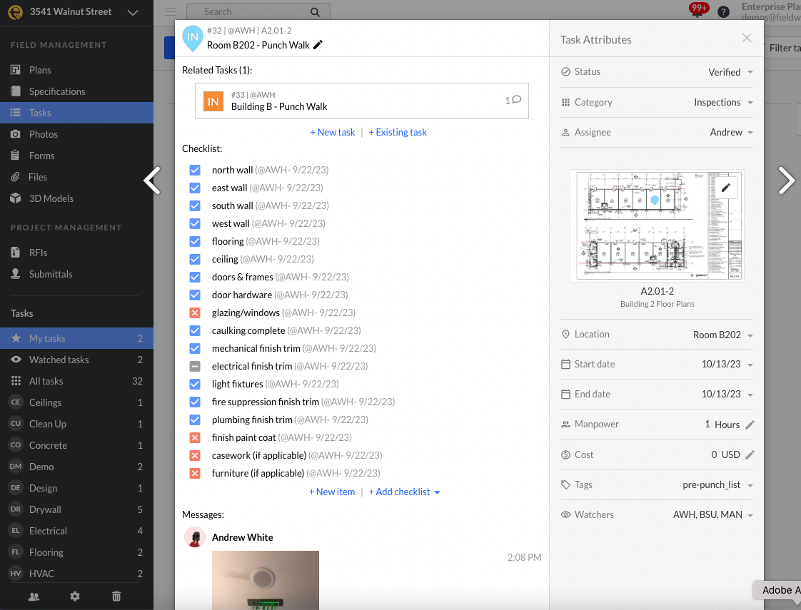 Punch list Task View