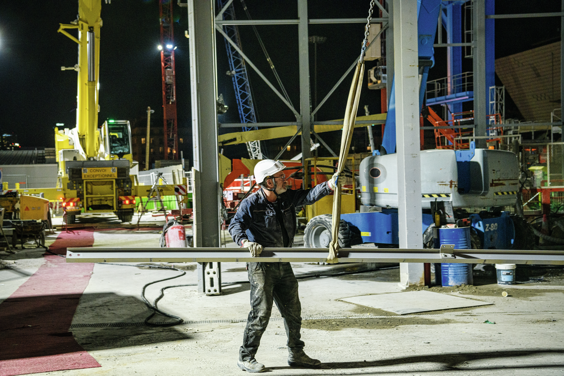 Construction Worker on French site at night