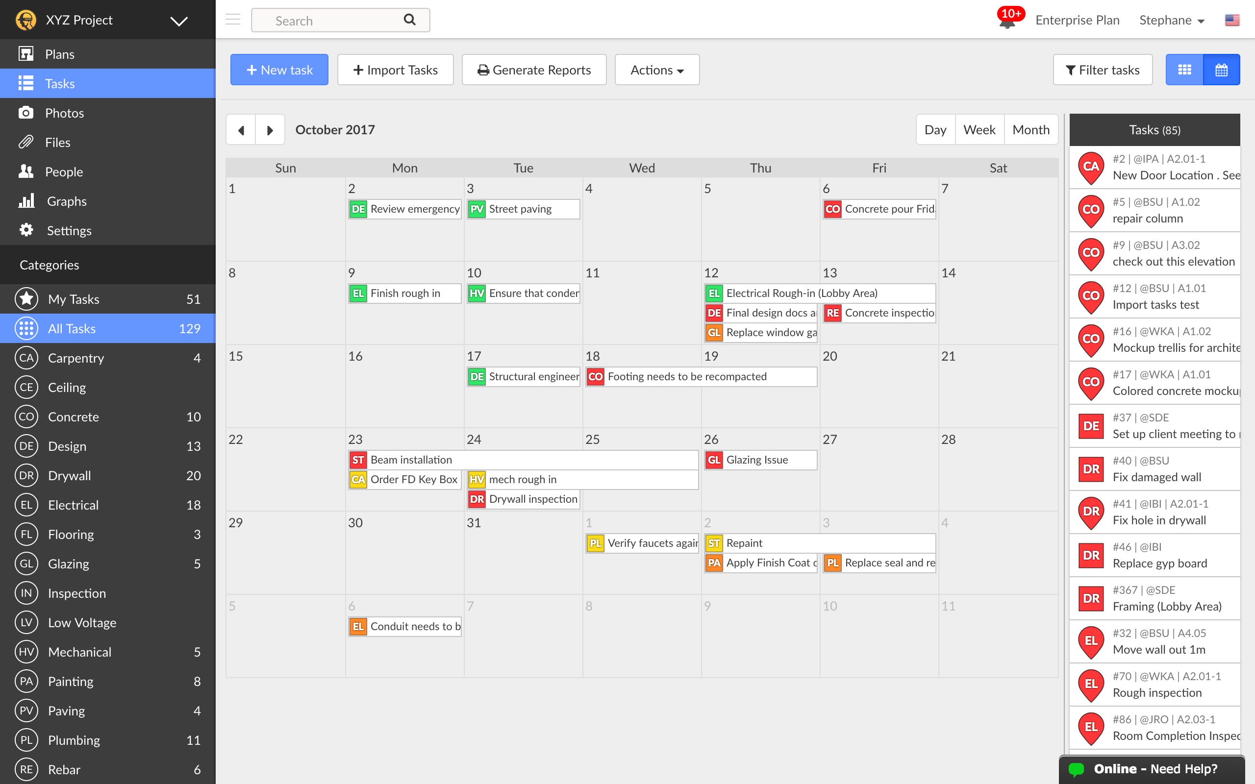 Screenshot of web calendar in app