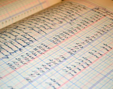 Una imagen de un libro mayor contable escrito a mano