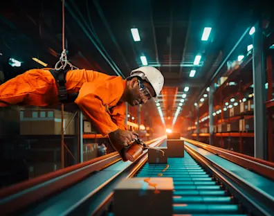 Hombre colgado de un arnés