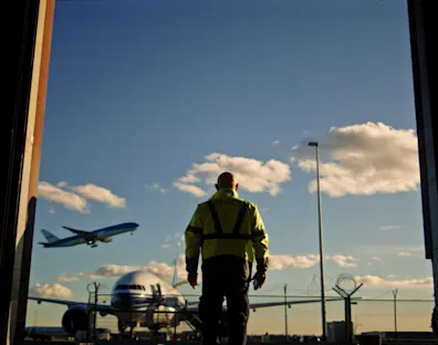 Operario en aeropuerto gestionando envíos con solución cloud de automatización logística en Schiphol