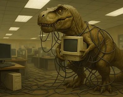 Header weg met die dino