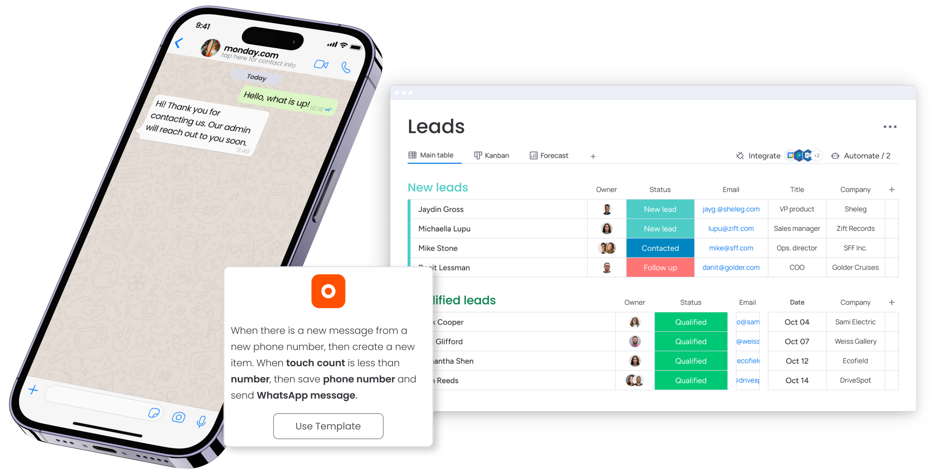 WhatsApp Business Integration for monday.com - leads and WhatsApp chat
