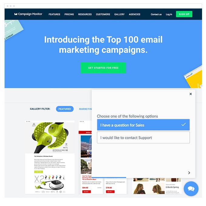 Campaign Monitor pre-sales surveys - website survey