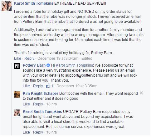 social media support - Pottery Barn - customer engagement