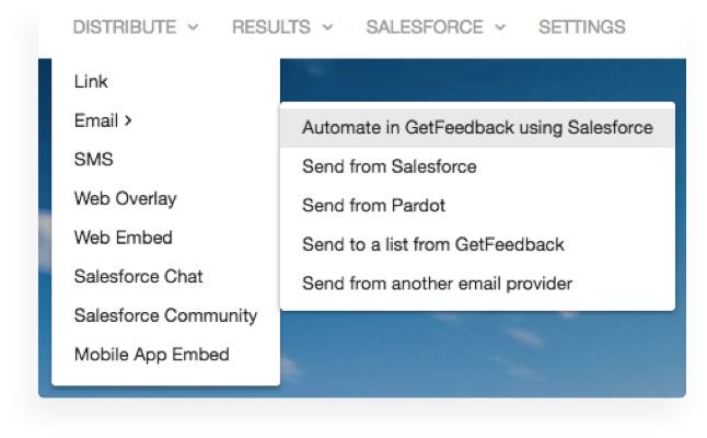 Email surveys New Distribute Dropdown