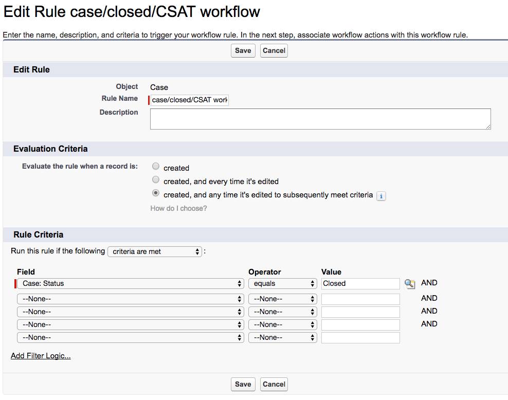 case closed CSAT workflow Salesforce