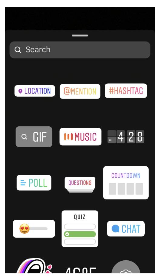 After you click that, you’ll be brought to a screen that shows you all of the options you can include in your Instagram Story