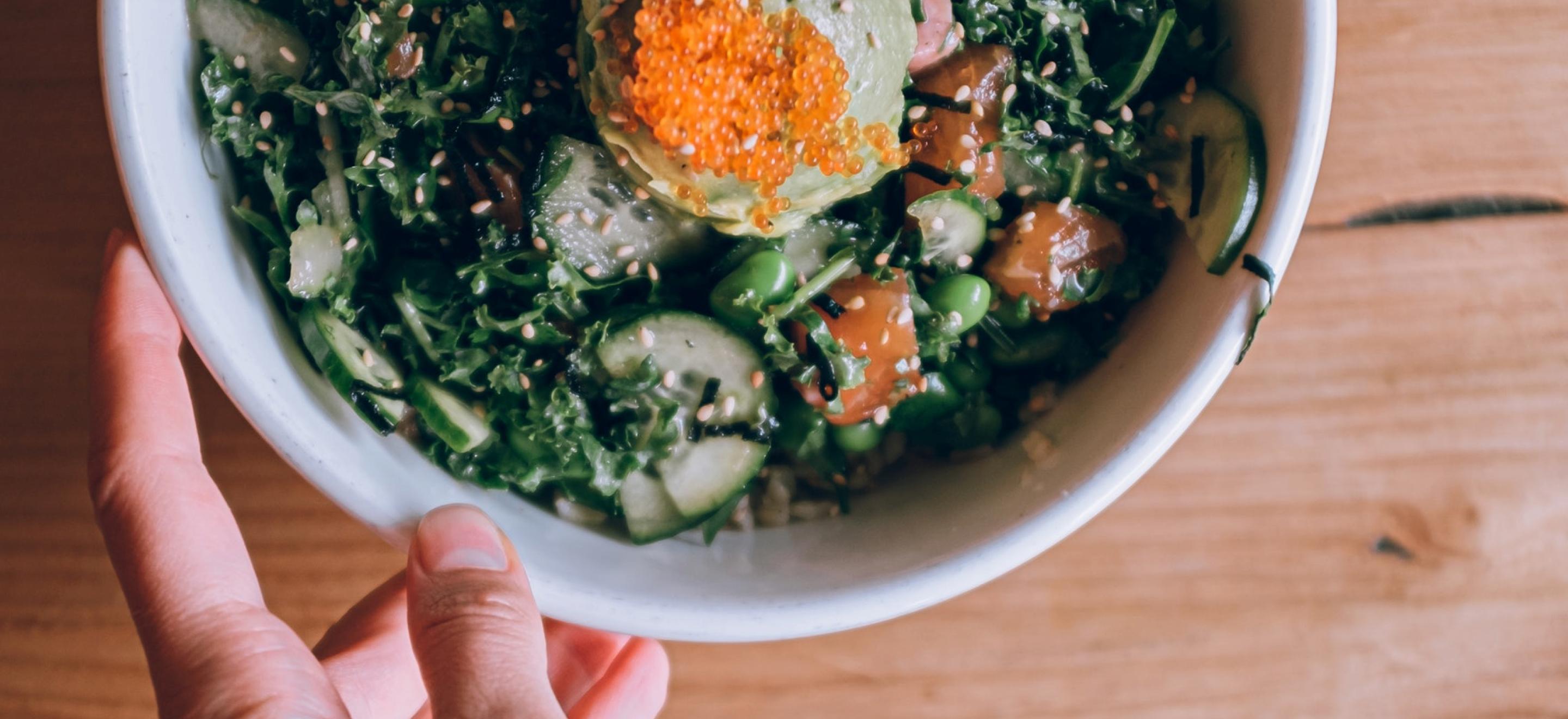 Salmon poké bowl for a good source of Lutein