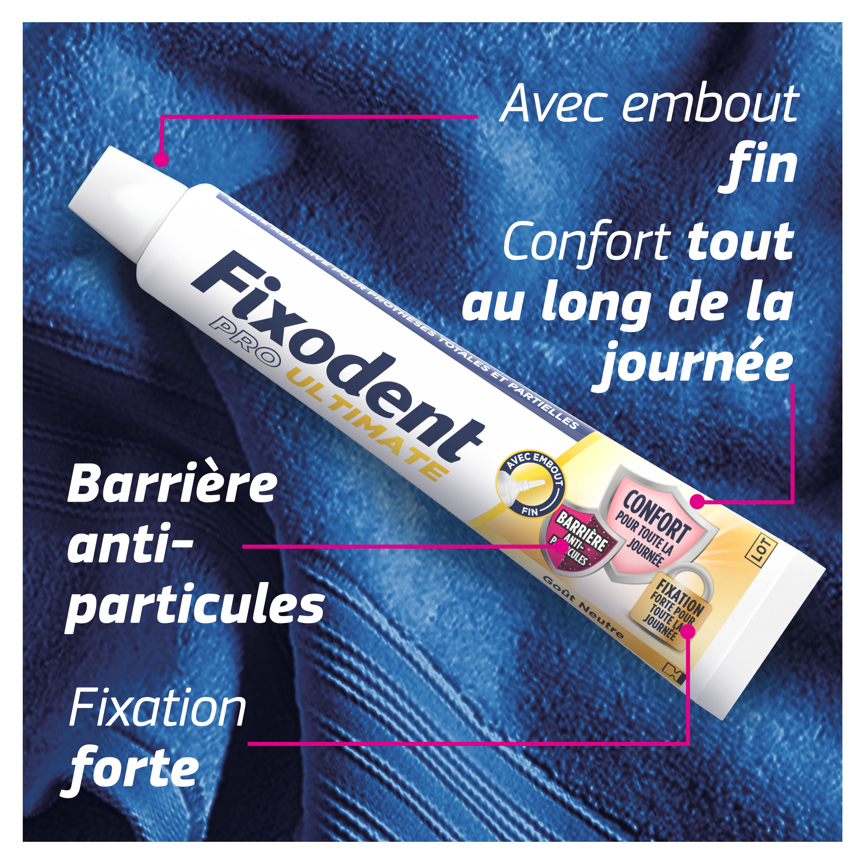 Lot De 3 Tubes Fixodent PRO ULTIMATE Crème Fixative Pour Prothèses Dentaires - 40g Chacun - Neuf