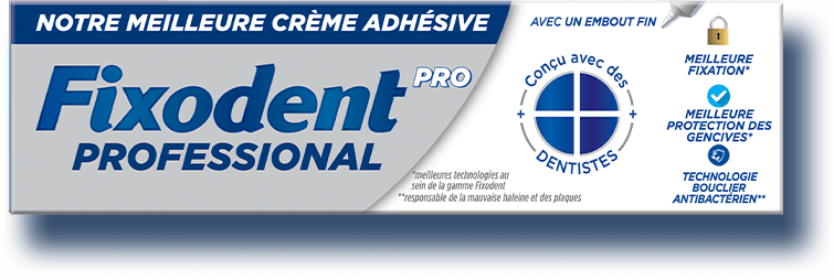Fixodent Pro Professional est une crème adhésive pour prothèses dentaires avec 10 fois plus de fixation.