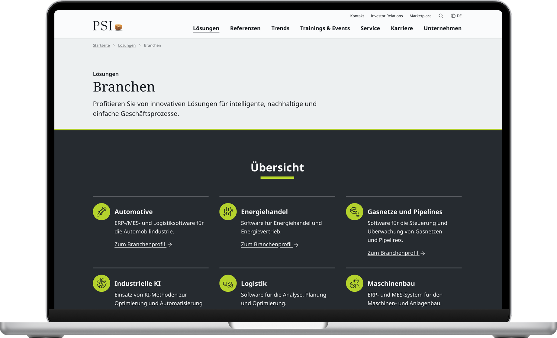 Case PSI Website - Branchen