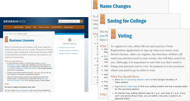 Popular topics pages on Georgia.gov