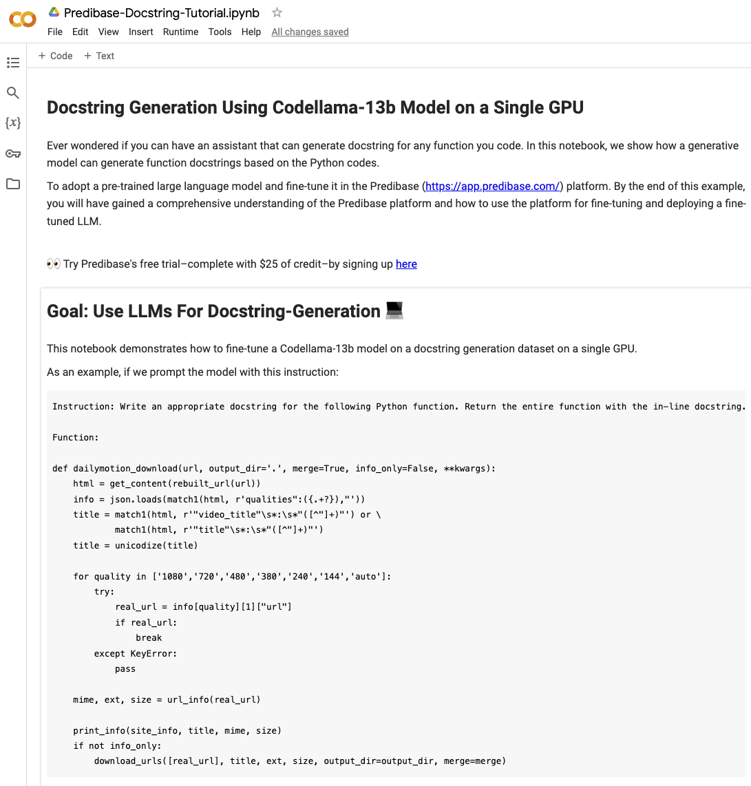 Notebook: Docstring Generation Using CodeLlama-13b