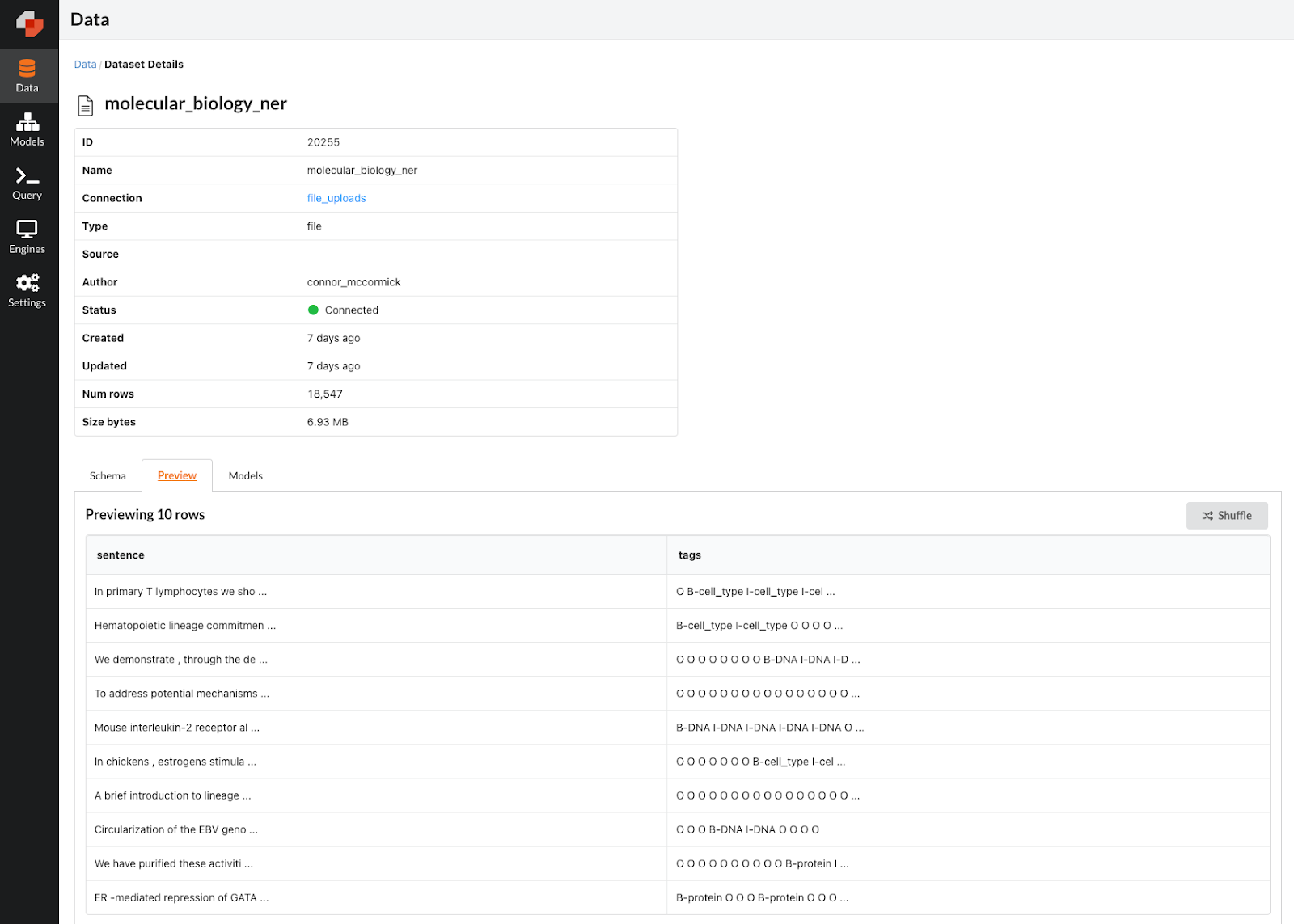 Dataset viewer of our biological data set