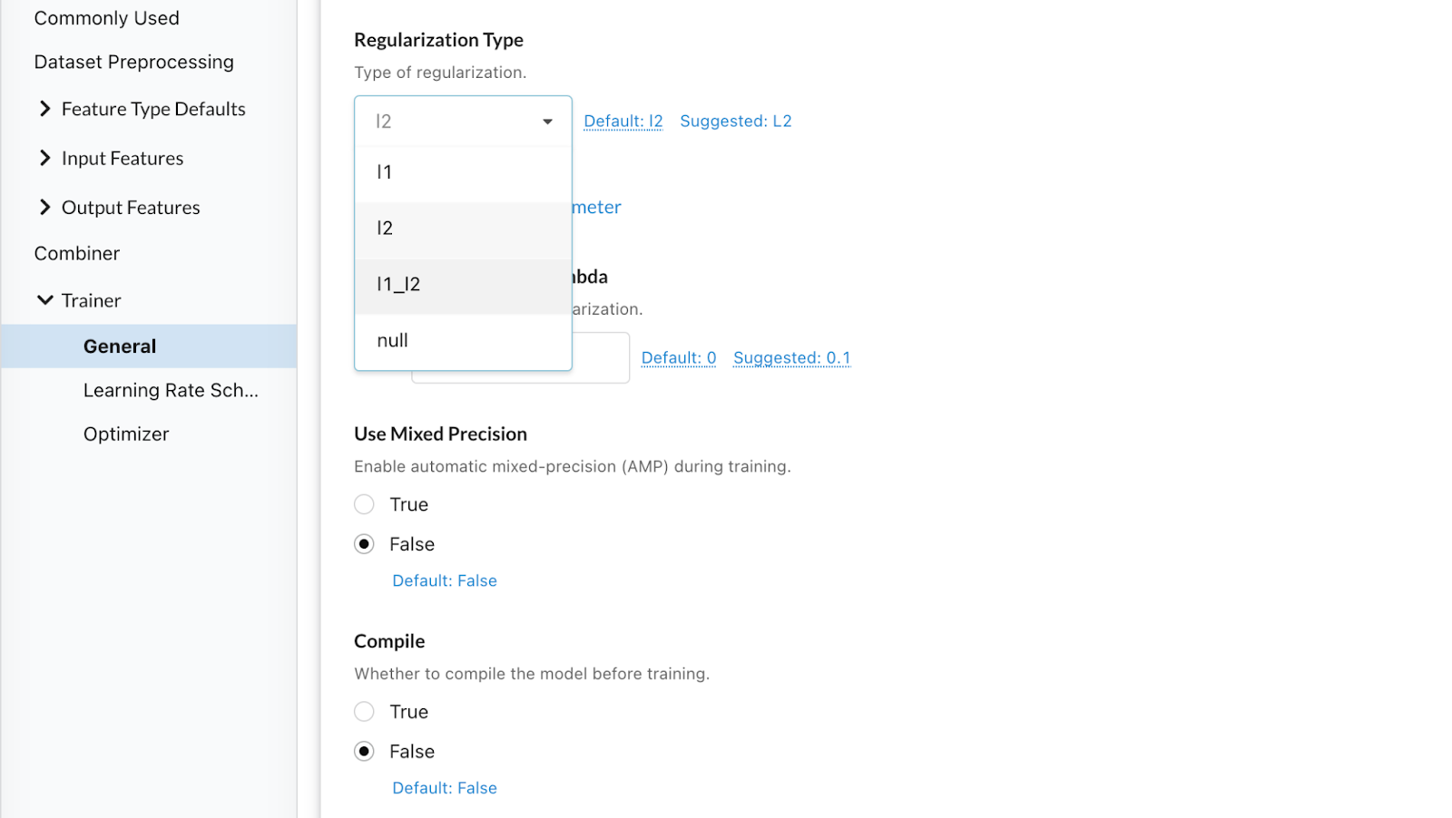 Adjusting regularization in Predibase