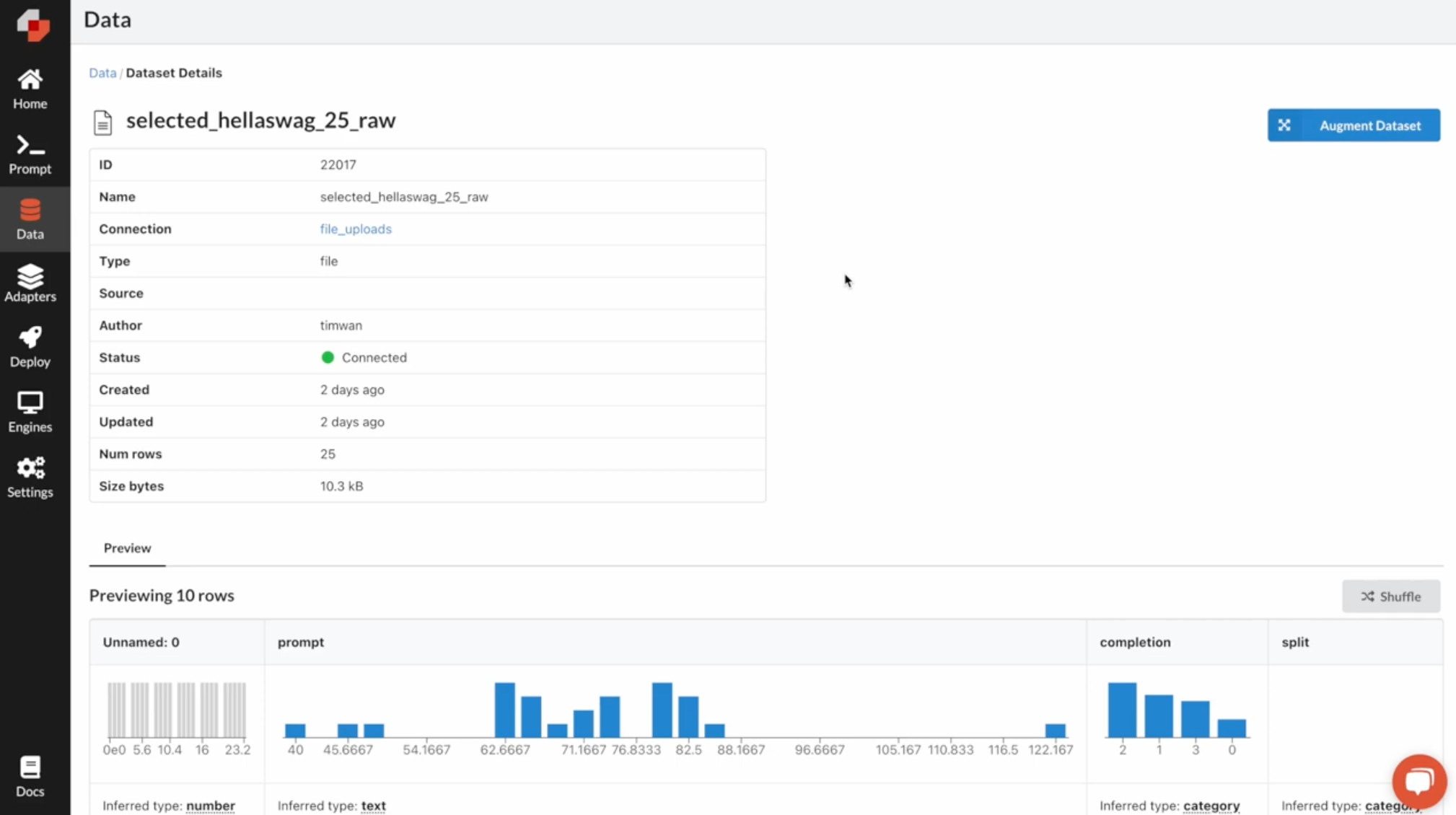 Prepare data for synthetic data generation.  Click "Augment Dataset" button from the data tab.