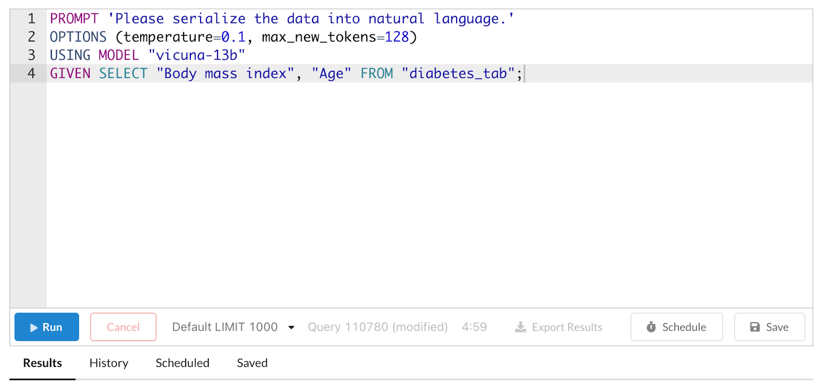 Prompting an LLM in Predibase.
