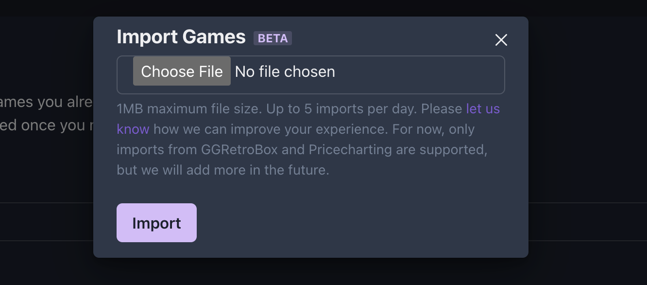 Import Games (Beta) Modal