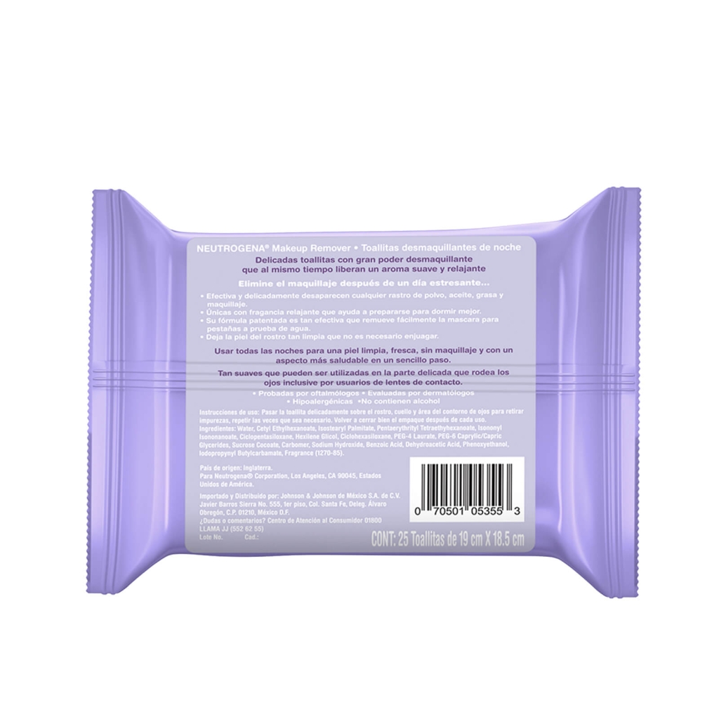  Toallitas desmaquillantes Neutrogena® Night Calming 25pzs - Back