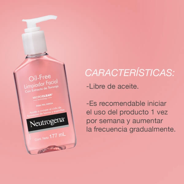 Gel limpiador facial Neutrogena® Oil Free Toronja Ácido salicílico 177ml - Características