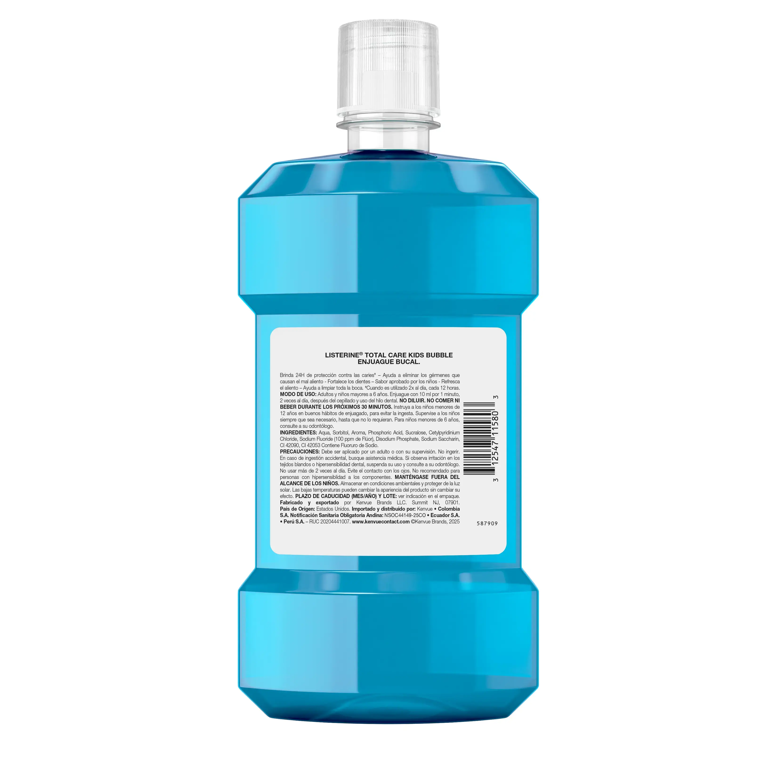 Enjuague bucal Niños LISTERINE® TOTAL CARE KIDS BUBBLE BLAST Sin Alcohol 500ml - packshot back
