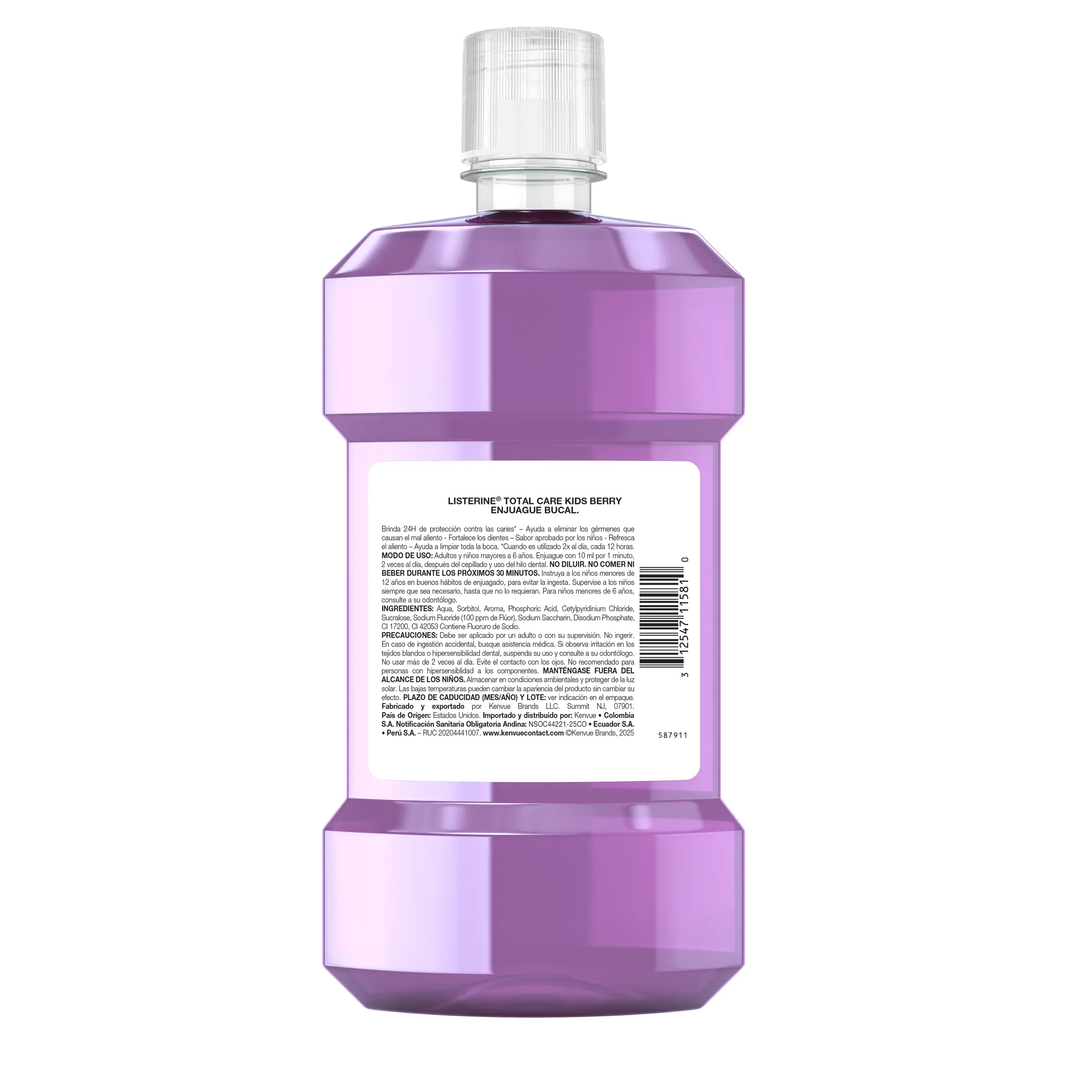 Enjuague bucal Niños LISTERINE® TOTAL CARE KIDS BERRY Sin Alcohol 500ml - packshot back
