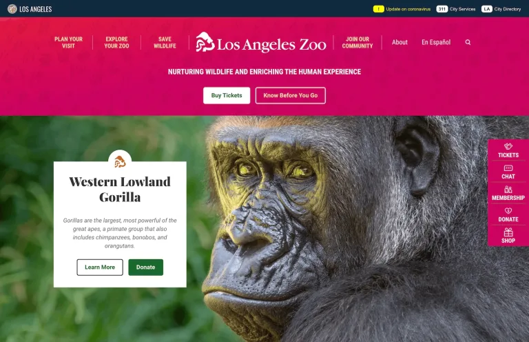 Preview of LA Zoo website on a laptop screen