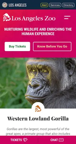 Preview of LA Zoo website on a mobile device