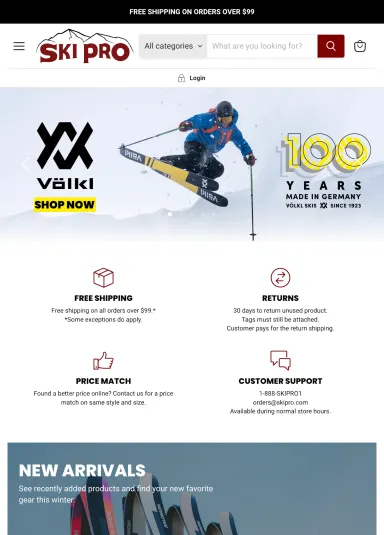 View of skipro.com homepage on tablet device