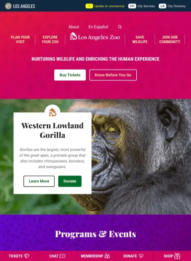 Preview of LA Zoo website on tablet