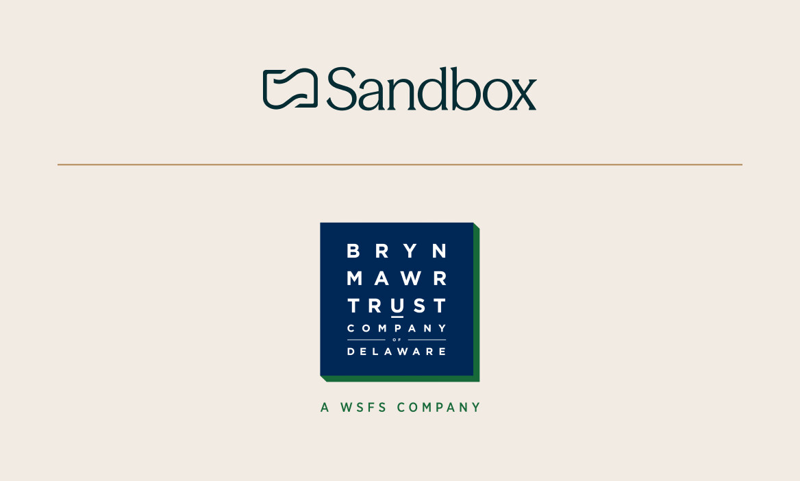 Sandbox and Bryn Mawr Trust Company of Delaware logos, separated by a gold rule.