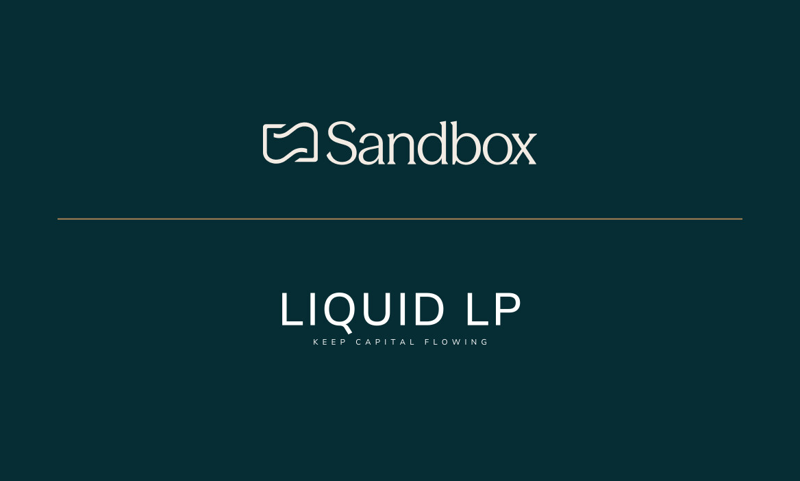 Sandbox and Liquid LP logos, separated by a gold rule.