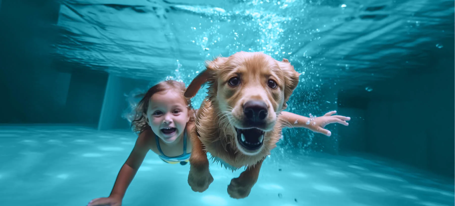 underwater dog and girl