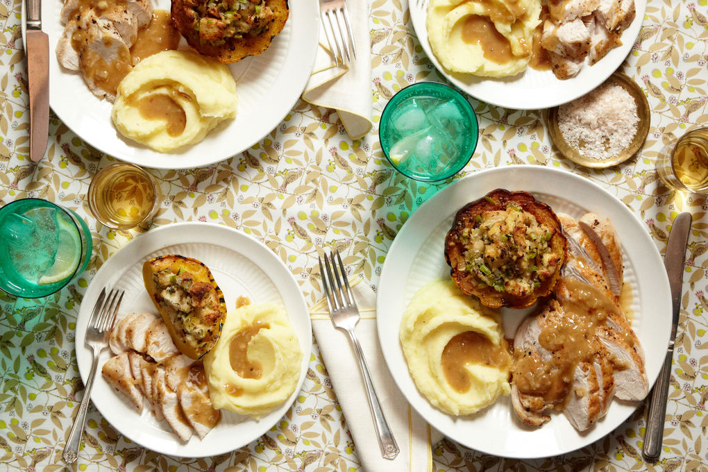 Roasted Turkey with Stuffing Squash & Potatoes