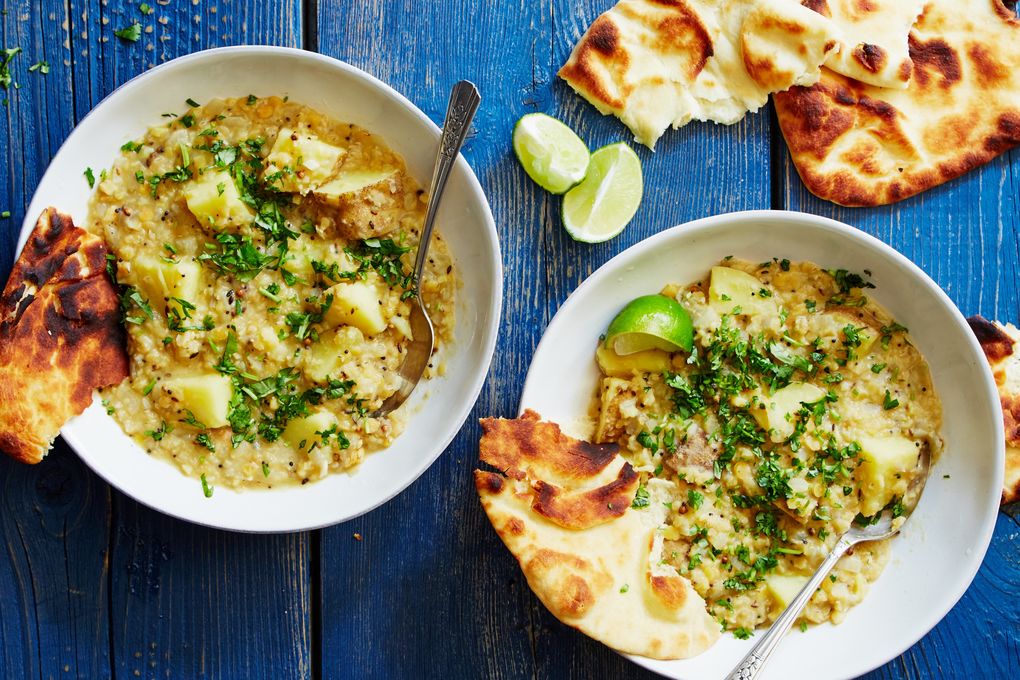 Red Lentil and Potato Dal with Toasted Naan
