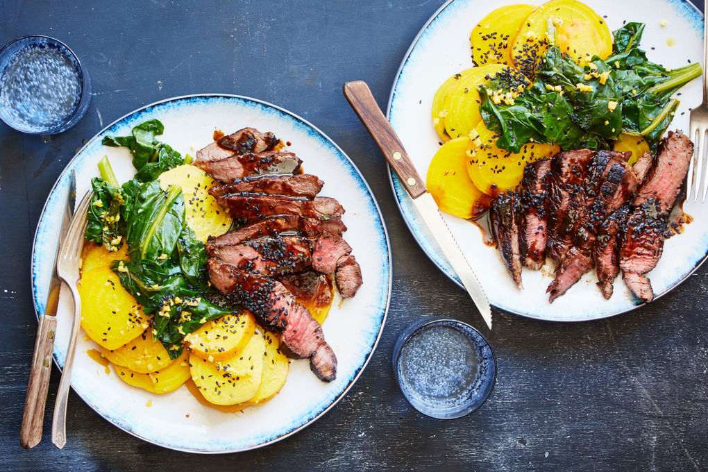 Pineapple-Soy Marinated Steak with Sesame Beets