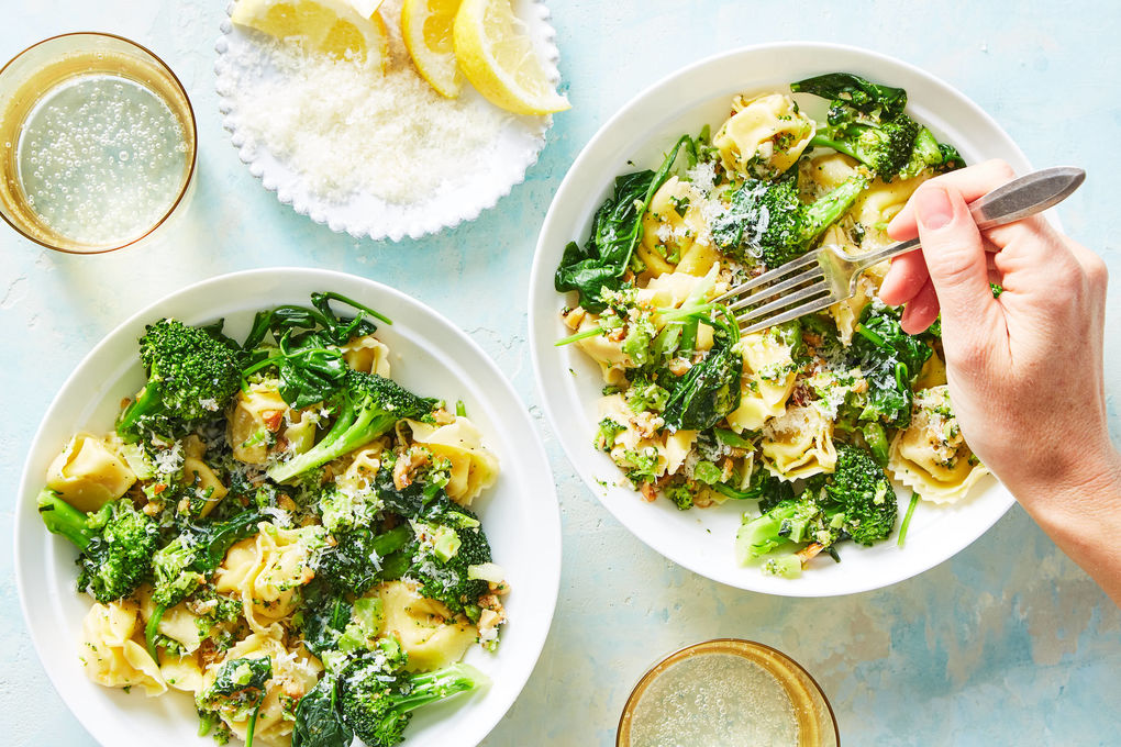 Broccoli & Cheese Tortelloni with Spinach & Walnuts