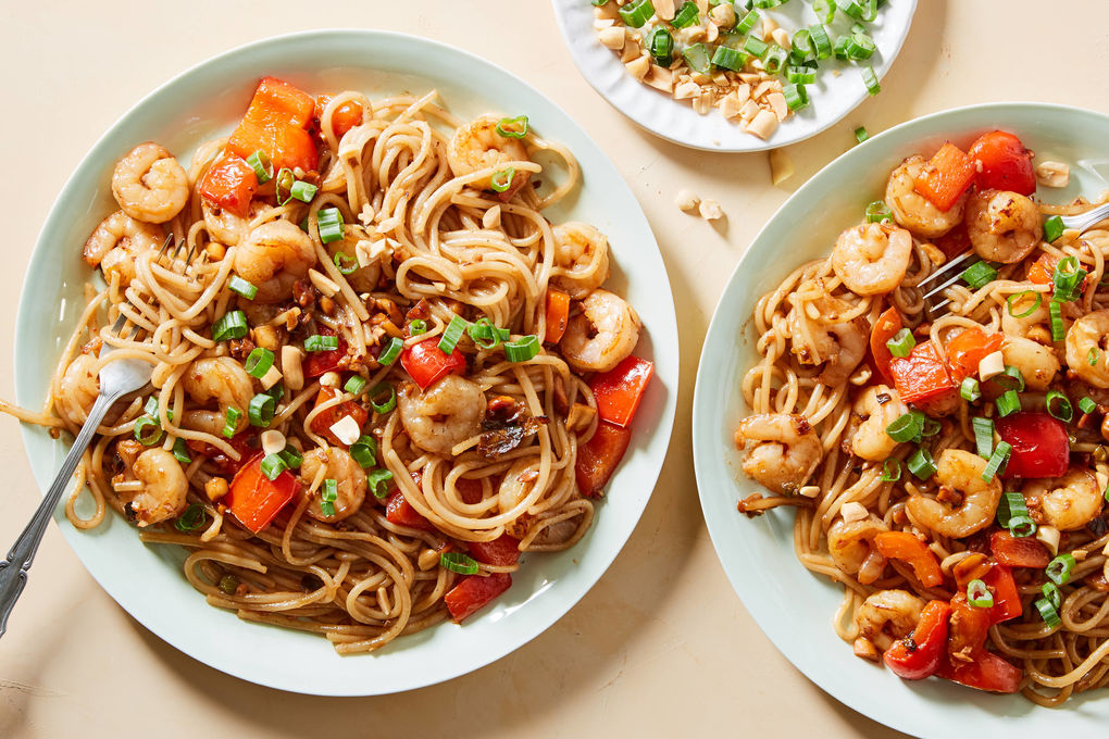 Kung Pao Shrimp Stir-Fry with Rice Noodles