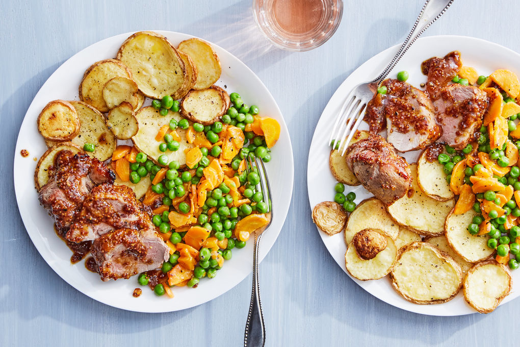 Apricot-Mustard Glazed Pork with Roasted Potatoes & Buttered Peas