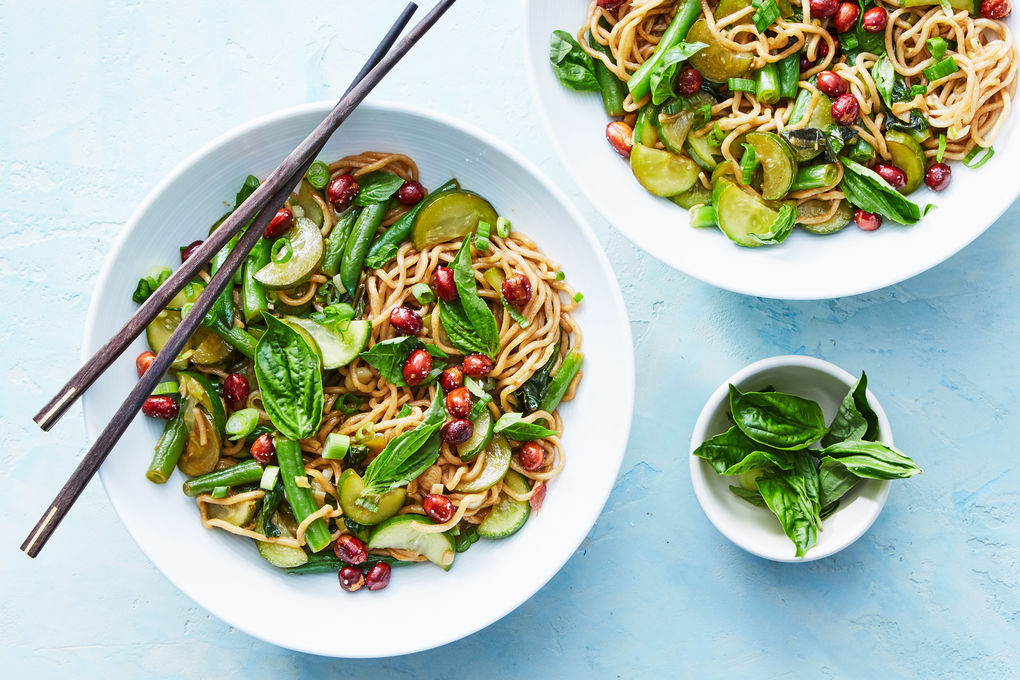 Whole Wheat Noodle Salad with Basil, Green Beans, and Peanuts