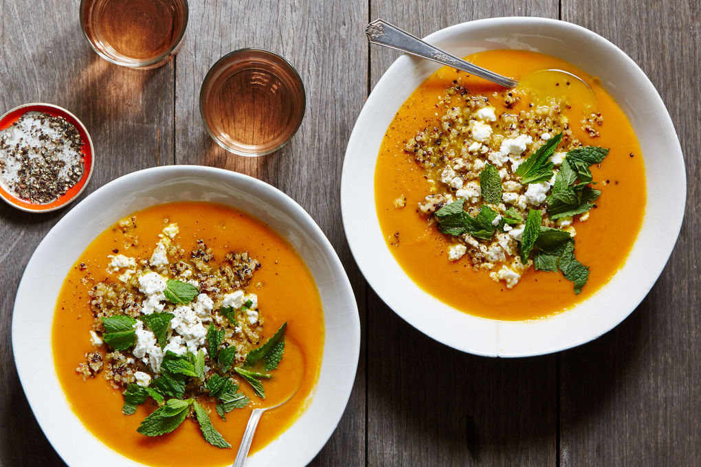Carrot Soup with Goat Cheese and Quinoa