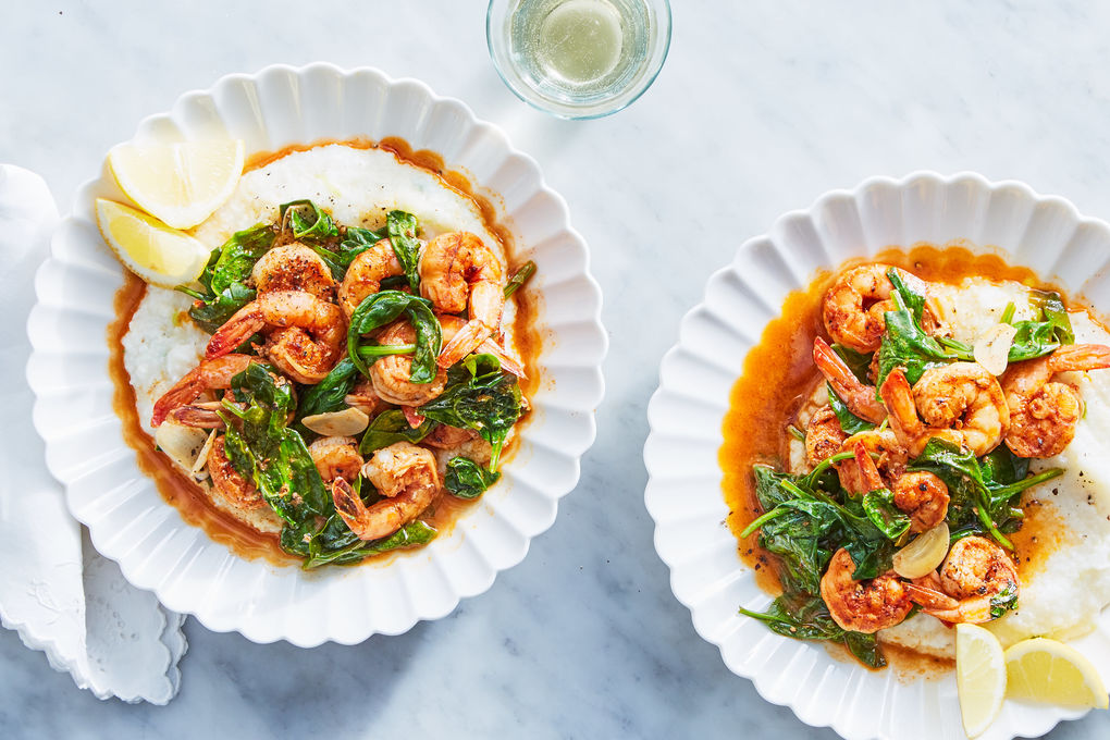 Lemony Paprika Shrimp with Grits and Wilted Spinach