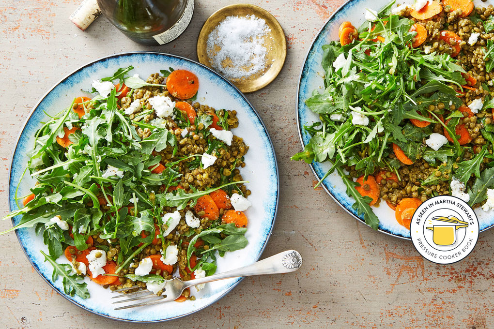 Curried Lentil & Arugula Salad with Goat Cheese and Carrots