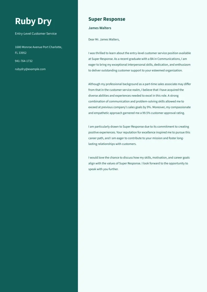 customer service cover letter