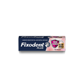 Fixodent PLUS Food Barrier Denture Adhesive UK PDP CARD IMAGE