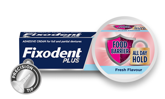 Fixodent PLUS Food Barrier Fresh Denture Adhesive UK PDP CARD