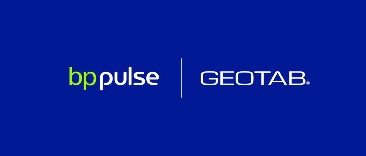 bp pulse and GEOTAB logos are next to each other on a blue background.