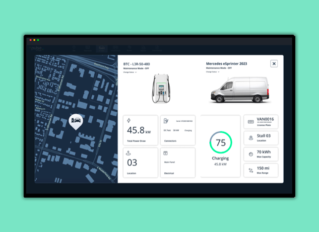 A screens showing the charge management software dashboard.
